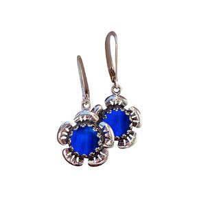 Recycled Vintage 1960's Cobalt Skin Cream Jar Sterling Silver Flower Leverback Earrings