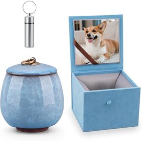 Mini Pet Urn, Small Pet Memorial Urn Handmade Ceramic Pet Urn Suitable for Home or office Urn with Delicate Box - Blue