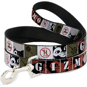 Buckle-Down Dog Leash Gremlins Gizmo Poses Rules Blocks Red Greens Grays White 4 Feet Long 0.5 Inch Wide