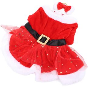 Santa Christmas Pet Costume, Christmas Santa Claus Dog Cat Costume with Headdress, Funny Pet Christmas Mesh Dress Cosplay Winter Warm Clothes Outfit Apparel Adjustable for Dogs