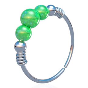 Handmade Silver Cartilage Helix Earring - 925 Silver Piercing Hoop With a Set of Tiny Green Opals - Hypoallergenic 24 gauge 8mm Piercing Jewelry