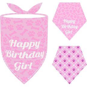 PET SHOW Dog Birthday Bandanas Paw Print Reversible Triangle Scarf for Small Dogs Girl Cats Kittens Puppy Party Bib Pets Grooming Accessories (Pink for Girls,S)