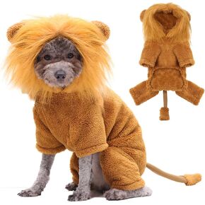 Halloween Dog Lion Costume Lion Mane Pet Cat Clothes Funny Puppy Lion Hoodie Outfits for Small Medium Dogs Cats Chihuahua Yorkie Party Cosplay (Lion, X-Large)
