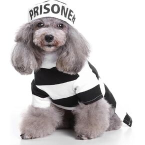 Halloween Dog Prisoner Costume Funny Pet Jail Costume Criminal Convict Dog Clothes Outfits for Small Medium Puppy Cat Chihuahua Yorkie Cosplay (X-Large)