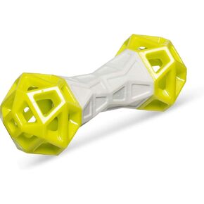 Messy Mutts Totally Pooched Flex n' Squeak Dumbbell | 7" Durable Foam Rubber Dog Toy with Squeaker | Made for Tough Chewers | Interactive Treat Puzzle for Dogs | Grey/Teal