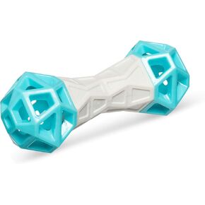 Messy Mutts Totally Pooched Flex n' Squeak Dumbbell | 7" Durable Foam Rubber Dog Toy with Squeaker | Made for Tough Chewers | Interactive Treat Puzzle for Dogs | Grey/Teal