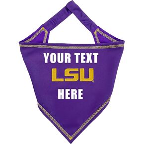 NCAA LSU Tigers Personalized Tie Bandana for Dogs & Cats, Size Large/X-Large. Custom Dog Bandana Scarf Bib for Pet Cat Dog. The Ultimate Game-Day & Party Customizable Bandana