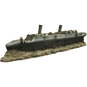 WDOPEN-Aquarium Titanic Shipwreck Decorations - Resin Material Ship Decorations,Shipwreck Warship Simulation Dilapidated Sea War Wreck Hiding House Fish Tank Landscaping Aquarium Decor