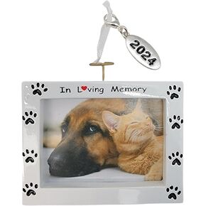 Pet Memorial Photo Frame Ornament - Year Hang Tag - Paw Prints in Loving Memory - Dog Sympathy Gift - can be Personalized at Home Comes in a Gift Bag