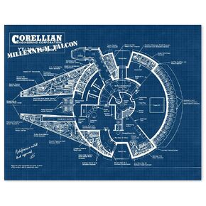 Vintage Star Vessels Falcon Patent Prints, 1 (11x14) Unframed Photos, Wall Art Decor Gifts for Home Office NASA Creator Gears Garage Student Teacher Coach Comic-Con Millennium Sci-Fi Wars Space Movies