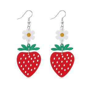 Handmade Strawberry Earrings for Women Girls Cute Sweet Lightweight Acrylic White Flower Hollow Red Strawberry Fruit Dangle Drop Charm Earrings Summer Vaction Jewelry Gifts (Red Strawberry)