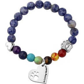 BEKECH Dog Memorial Jewelry Sympathy Gift Always In My Heart Dog Paw Charm Beaded Stretch Bracelet Loss of Pet Memorial Gift