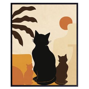 Mid century modern Cat Art - Boho Wall Decor - Cute Cat Wall Decor Aesthetic Wall Decor - Minimalist Art - Cat Gifts for Women, Cat Mom, Cat Lover - Boho-chic Cat Wall Decor - Retro style Abstract Art