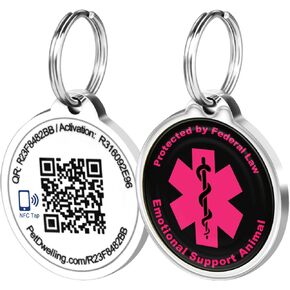 Smart NFC - QR Code Emotional Support Animal ESA Pet ID Tag - Dog Tags and Cat Tags: Instant Online Profile Access and Scan Location Email Alerts