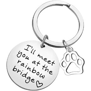 CGBOOM Keychain Pet Memorial Pet Loss Gift Pet Sympathy Gift for Dog Lovers Remembrance Pet Owner - “ I'll meet you at the rainbow Bridge " with Footprint charm