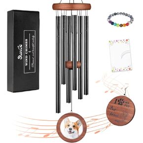 SlowTon Pet Memorial Wind Chimes - 30" Personalized Pet Photo Dog Memorial Gifts with Bracelets Greeting Card, Pet Loss Gifts for Dogs Pet Lovers