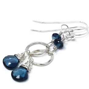 Petite London Blue Topaz Earrings Sterling Silver 1.8 Inch