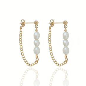 Pearl Chain Earrings 14K Gold Filled Dainty Small Freshwater Pearl Stud Earrings Tiny Pearl Dainty Stud Earrings Mothers day Christmas Gift for Her Women (Pearl Chain)
