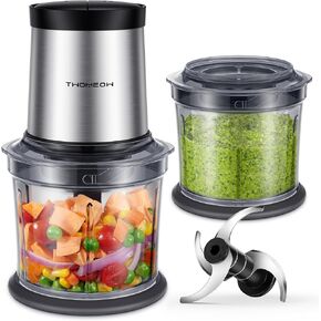 Food Processor, Electric Food Chopper, Meat Grinder with 2 Speed & 4 Blades, Kitchen Cutter with Two 4 Cup Bowls for Vegetable, Meat, Nuts, 4 Functions for Chopping, Dicing, Mixing and Puree