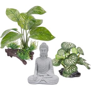 ZORZA مجموعة واحدة من تمثال بوذا لتزيين خزان الأسماك قطعة واحدة + مناظر طبيعية لحوض السمك مقلدة نباتات خضراء مائية قطعتين لتزيين حوض السمك وديكور إكسسوارات المنزل الاصطناعية in Kuwait