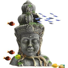 Saim Aquarium Decorations Large Zen Buddha Head Sculpture Ornament Large Fish Tank Decorations Fitting for 20 to 35 Gallon Aquarium Tank Betta Sleep Rest Hide Play