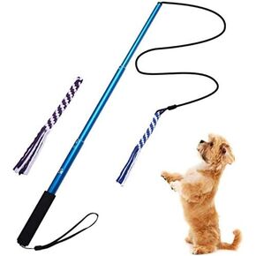 Interactive Dog Toys - Extendable Flirt Pole with 2pcs Squeaky Plush Toy Tugs Red Green for Dog Outdoor Entertainment, Train and Exercise