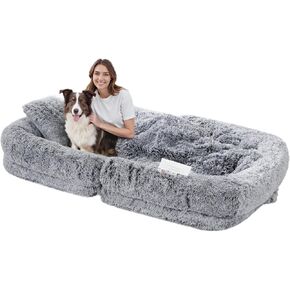 HOOBRO Foldable Human Dog Bed with Plush Pillow and Soft Blanket, 30D High-Resilience Memory Sponge, Machine Washable Plush Human Dog Bed for Adult, Children and Pets, No Assembly, Light Gray LG02PB03 in Saudi Arabia