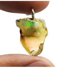 Real Ethiopian Opal Rough Pendant Necklace, Natural Raw Fire Play Opal Crystal, Christmas Gift for her, 925 Silver Jewelry Pendant 18 inch