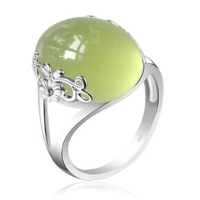 Dainty Rare Olive Green Agate Jade Stone Ring,Sterling Silver Natural Crystal Quartz Gemstone Statement Ring Jewelry for Women (A01_Olive Agate, 6)