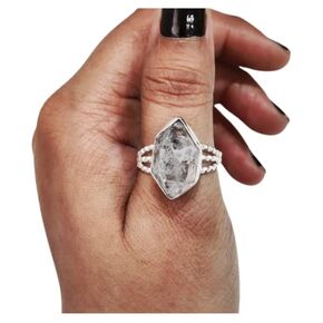 Natural Herkimer Diamond Ring, Rough Herkimer Diamond Ring, 3 Doted Band, 925 Sterling Silver, Womens Ring, Christmas, Thanksgiving, Handmade, Statement Jewelry, Raw Gemstone Jewelry (9)