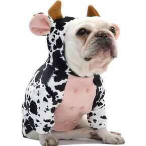 Cow Pet Dog Costume French Bulldog Funny Cow Dog Party Costumes Cow Costume for Dogs Christmas Milk Cows Cat Clothes (Cow, S)