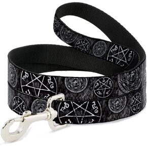 Dog Leash Supernatural Devils Trap Pentagrams Grays Black White 6 Feet Long 0.5 Inch Wide