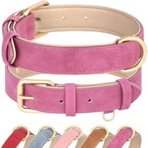 Didog Soft Padded Leather Dog Collar, Adjustable Pink Dog Collars for Medium Dogs with Heavy Duty Metal Buckle and D Ring,Pink,L