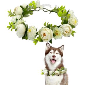 Elegant Dog Wedding Collar with Beautiful Flowers，Dog Wedding Outfit Collar Flowers，Dog Wedding Attire for Flower Dog Collar，Ideal for Pet Cats and Dogs to Wear at Weddings Photo Prop!