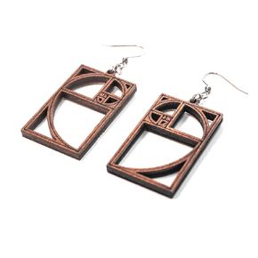 Wooden Rectangle Earrings Fibonacci Golden Ratio, 0g, Inspirational Science Math Jewelry