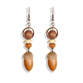 Handmade Christmas Pine Cone Earrings Vintage Wood Mini Acorn Pine Cones Earrings Natural Pinecones Earrings for Winter Fall Thanksgiving Earrings Decorations Jewelry (Acorn Pine Cones)