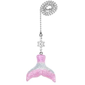 Pink and silver glitter mermaid tail and silver charm fan pull
