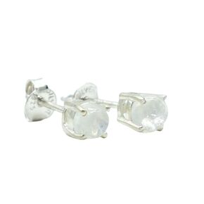 Sterling Silver Moonstone Stud Earrings, Mermaid Tears Earrings, 925K Silver, 5mm Rainbow Moonstone Crystal Earrings, Minimalist