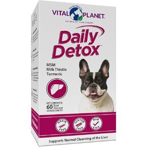 Vital Planet - Daily Detox for Dogs with MSM, Milk Thistle, Spirulina, and Turmeric, Supports The Immune System and Natural Cleansing of The Liver - 60 Beef Flavored Chewable Tablets