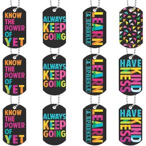 Stylish Assorted Multicolor Confetti Dog Tag Metal Necklaces - 2" Tags on 24" Chains, (Pack of 12) - Eye-Catching & Fun Accessory for Parties, Gifts, or Personal Style