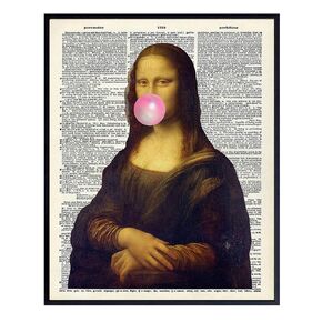 Leonardo DaVinci Mona Lisa Bubble Gum Dictionary Wall Art, Home Decor - Upcycled Vintage Style Print, Funny Poster - Unique Room Decorations for Home or Office - Great Gift - 8x10 Photo Unframed