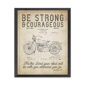 Be Strong and Courageous Joshua 1:9 Bible Verse Patent Art Print, Unframed, Vintage Harley Davidson Motorcycle Patent, Christian Wall Art Decor Poster Sign, 8x10