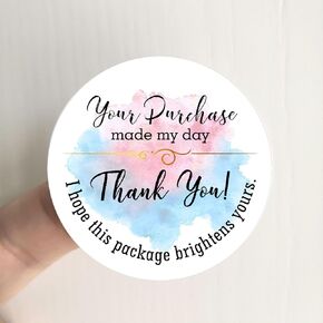 Watercolor Thank You Stickers - 120pcs Set for Small Business Packaging, Your Purchase Made My Day