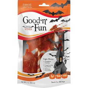 Good 'n' Fun Good'n'Fun Triple Flavor Wings 2 Ounces, Halloween Rawhide Chews for All Dogs