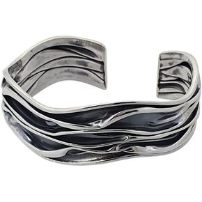 Women's Bracelet - Statement Bangle Crushed Style 925 Sterling Silver Cuff Bangle Bracelet for Women Ladies Girls (25 Mm) in Saudi Arabia