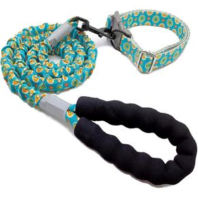 Dog Leash,4 FT Bungee Leash and Collar Set, Heavy Duty Training Dog Leash with Padded Handle, Tactical Dog Leash with Shock Absorption Improved Safety Comfort for Small Medium Large Dogs
