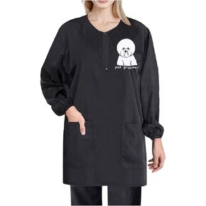 Waterproof Pet Grooming Smock with Zipper Long Sleeves Pet Grooming Work Clothes with Two Pockets Dog Cosmetologist