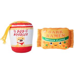 Fringe Studio Plush Dog Toy Set with Treat Pockets for Interactive Play, Nothin’ But Noodles, 2 Piece Set, Pet Shop Collection (124011)