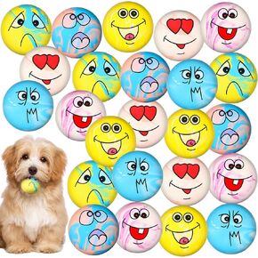 24 Pieces Funny Face Squeaky Dog Toys Latex Soft Dog Toys Emoticon Dog Squeaky Ball Interactive Dog Toys Balls Fetch Play Balls Toy for Small Medium Pets Dogs Puppies Playing Training, 6 Styles