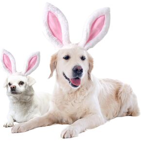 FLAdorepet Dog Rabbit Bunny Ear Headband Headwear Hat,Halloween Easter Cat Bunny Costume Outfits for Small Medium Large Dogs Pet Hair Accessories Apparel (M(Head Girth 12"), White)